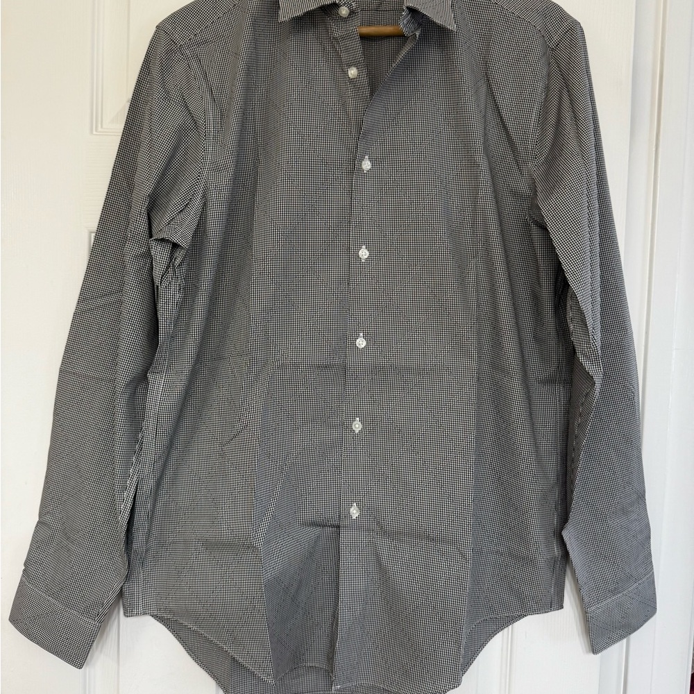 Calvin Klein Men's Black and White Patterned Dress Shirt